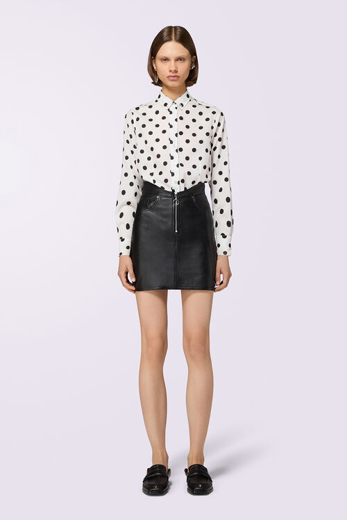 Polka Dot Crepe de Chine Shirt White